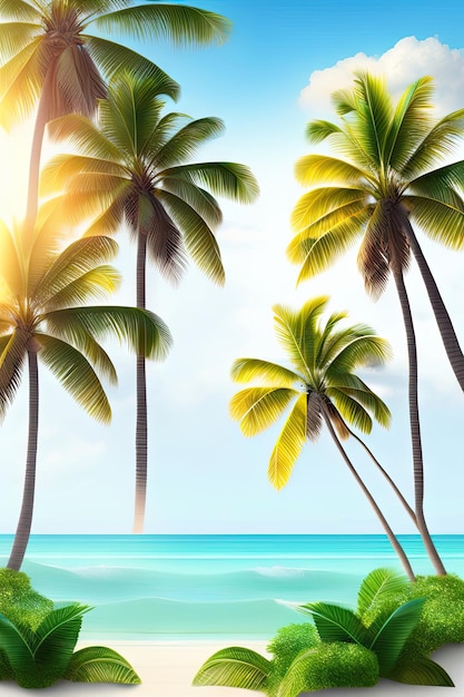 Tropikalna plaża pozostawia palmy kokosowe na białym tle liście palmowe kołyszą się na wietrze natura fra