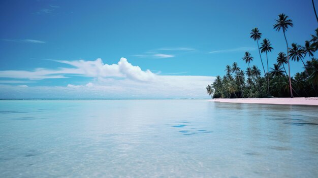 Tropikalna plaża z palmami i czystą niebieską wodą