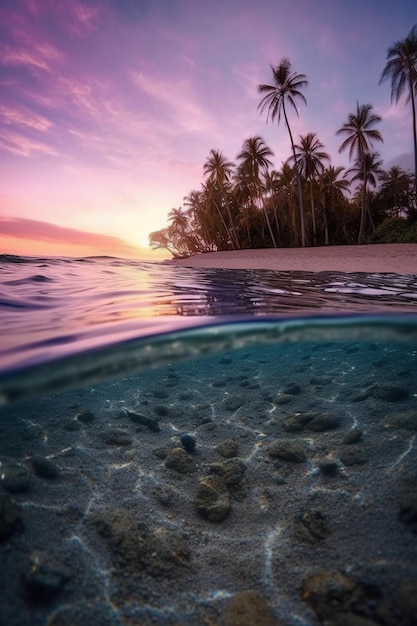 Tropikalna plaża z palmami i oceanem w tle