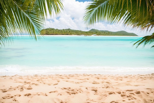 Tropikalna plaża z palmami i turkusową wodą Generatywna sztuczna inteligencja