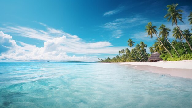 Tropikalna plaża z palmami na horyzoncie