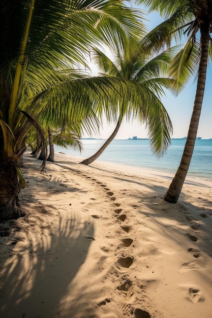 Tropikalna plaża z śladami palm