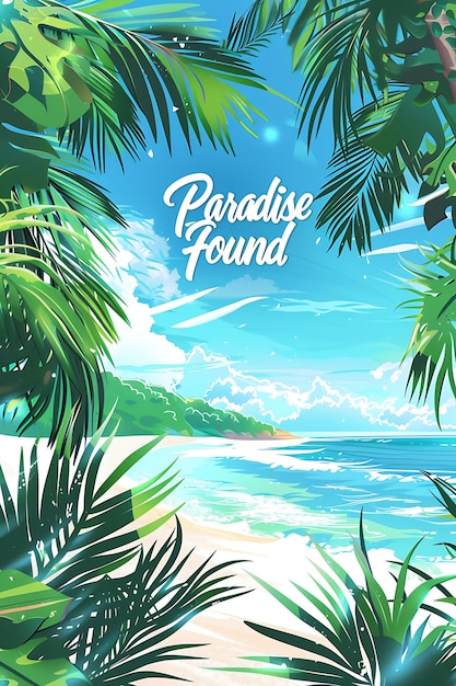 Tropikalna pocztówka plażowa z palmą na granicy Paradise Fo Ilustracja dekoracyjna