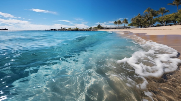 Tropikalna rajska plaża z białym piaskiem i niebieską wodą morską podróż turystyka szeroka panorama tło