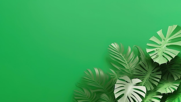 Tropikalna rama liści palmowych papieru Lato tropikalna zielonych liści i warstw papieru otwór zielone tło minimalny styl renderowania 3d