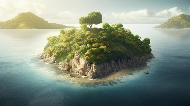 Tropikalna wyspa oceanu w morzu ilustracja renderowania 3d