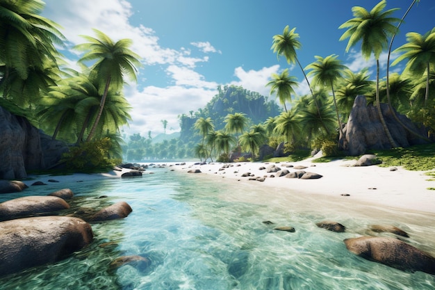 Zdjęcie tropikalna wyspa rajowa z kolorowym krajobrazem na białym tle