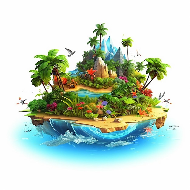 Tropikalna wyspa z tropikalną wyspą i tropikalna wyspą z tropikalnym wyspą oraz tropikalna Wyspa z sceną dżungli.