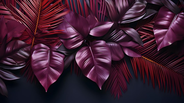 Tropikalne egzotyczne liście palmowe tło Estetyczna minimalna kompozycja kwiatowaGenerowana za pomocą sztucznej inteligencji
