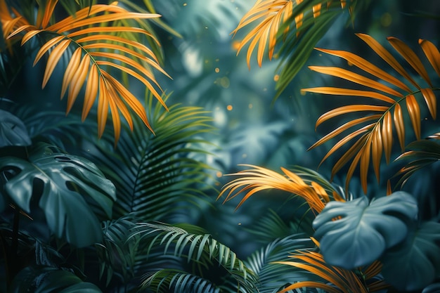 Tropikalne egzotyczne liście w tle Krajobraz lasów deszczowych