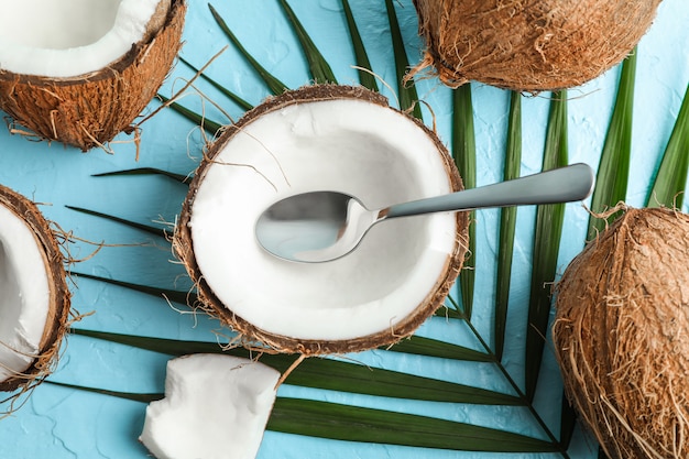 Tropikalne Kokosy Z Gałązką Palmową Na Kolor