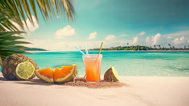 Tropikalne koktajle w dekoracjach plażowych