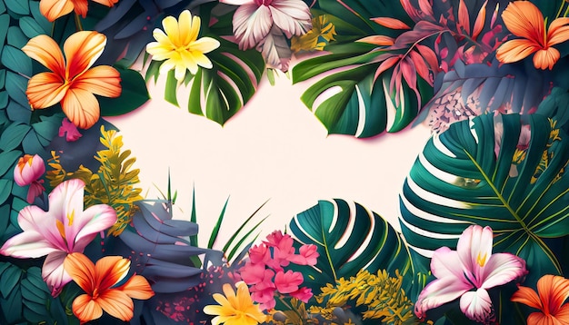 Tropikalne kwiaty i liście w tle Realistyczna ilustracja wektorowa