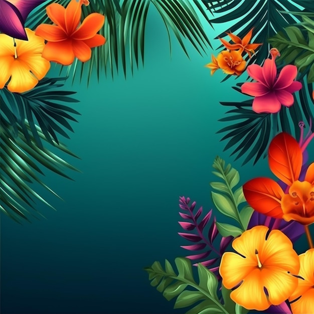 Tropikalne kwiaty na niebieskim tle