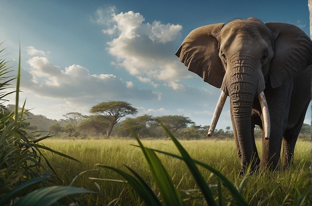 Tropikalne łąki, dom wspaniałego odkrycia słonia, odsłaniające enigmatyczny ar 32 01809 02