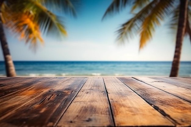Tropikalne Lato Palm Banner Beach Projekt Drewniany Stół Tło