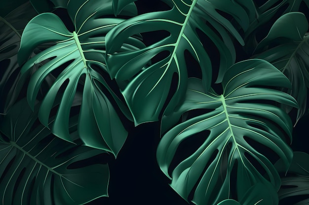 Tropikalne liście Monstera deliciosa na ciemnym tle