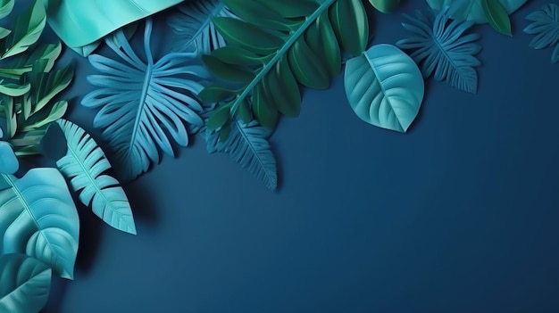 Tropikalne liście na niebieskim tle