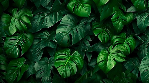 Tropikalne liście na tle baner z zielonym kwiatowym wzorem Generatywna ilustracja AI