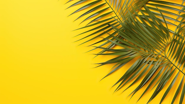 Tropikalne liście na żółtym tle leżą płasko