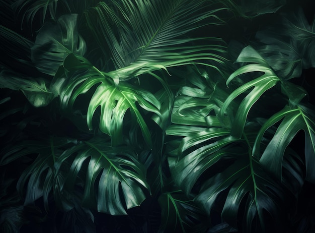 Tropikalne liście palmowe w tle Ilustracja AI GenerativexA