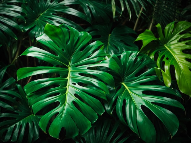 tropikalne liście palmowe wzór tło zielone liście drzewa monstera