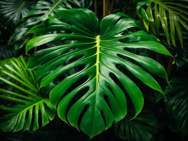 tropikalne liście palmowe wzór tło zielone liście drzewa monstera