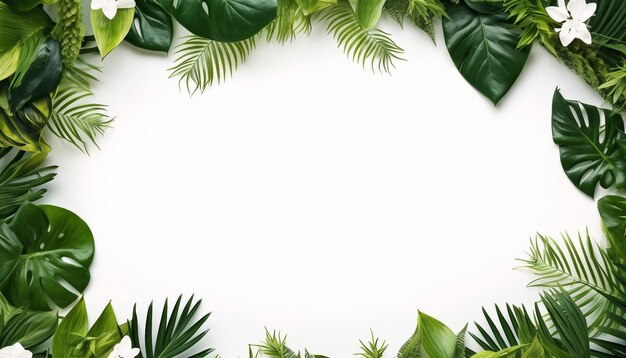 Zdjęcie tropikalne liście ramka tło z kopiowaniem przestrzeni widok górny