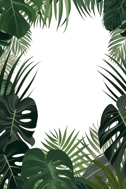 Tropikalne liście ramki na białym tle.