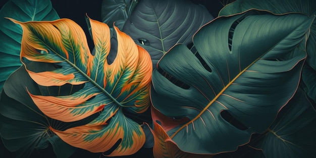 Tropikalne liście tła Zielona tekstura abstrakcyjna Generative AI