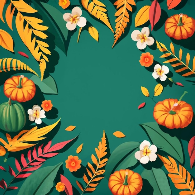 Tropikalne liście z kwiatami realistyczne tło Święta Dziękczynienia
