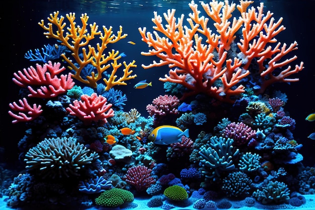 Tropikalne morskie ryby podwodne na ai generatywnej rafy koralowej