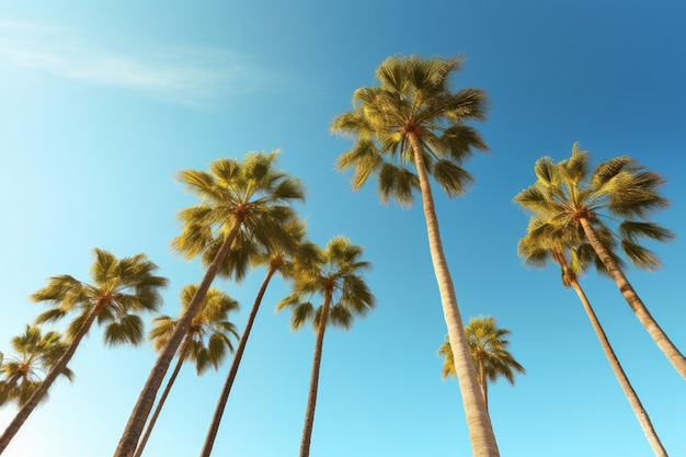 Tropikalne palmy widzą błękitne niebo Generowanie Ai