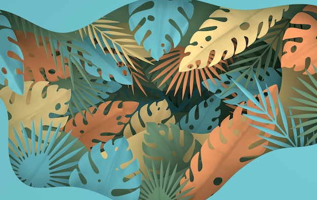 Tropikalne papierowe liście palmowe Ramki Letnie tropikalne kolorowe liście i papierowe warstwy dziury