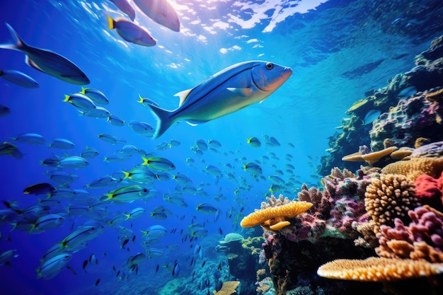 Tropikalne ryby i rafy koralowe w Morzu Czerwonym Egipt Przerażony strus zakopujący głowę w piasek koncepcja AI generowana