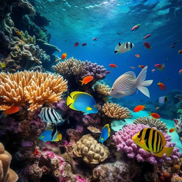 Tropikalne ryby w obszarze rafy koralowejAi