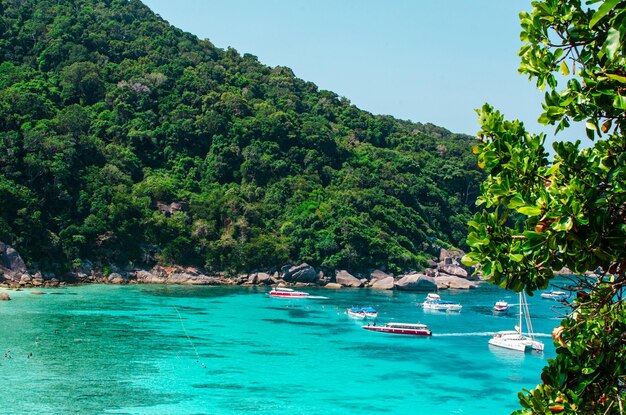 Tropikalne Wyspy Oceanu Niebieskiej Wody Morskiej I Białej Piaskowej Plaży Na Wyspach Similan Z Słynną Skałą żaglową Phang Nga Krajobraz Przyrody Tajlandii