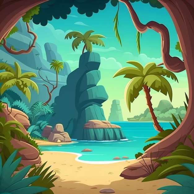 Tropikalny krajobraz z palmami i klifem