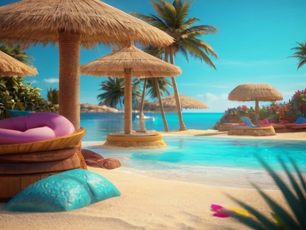 Tropikalny letni ośrodek wypoczynkowy, plaża z basenem i imprezą
