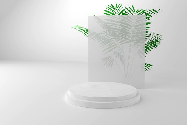 Tropikalny wzór na podium do prezentacji i ekspozycji produktów z zielonym liściem palmowym