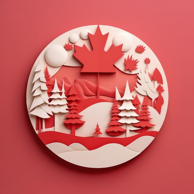 True North Pride Minimalistic 3D Paper Cut Craft Ilustracja na Dzień Kanady