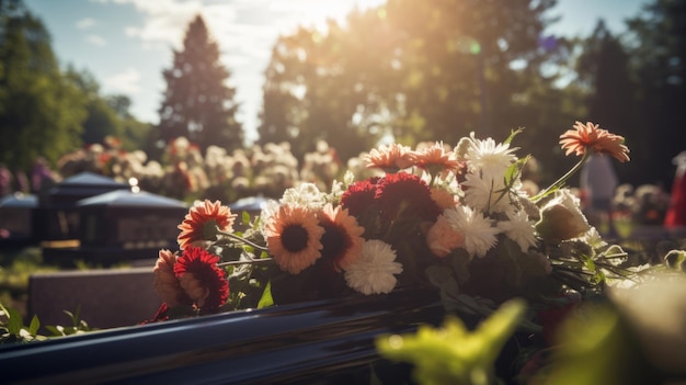 Trumna pogrzebowa z kwiatami Żałoba