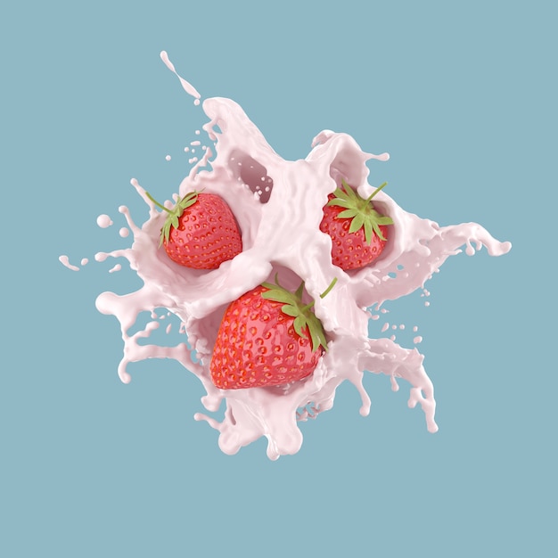 Truskawka popadania w rozpryskiwania mleka lub Splash Jogurt