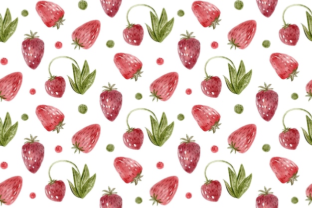Truskawki wzór akwarela ilustracja z jagodami i liśćmi