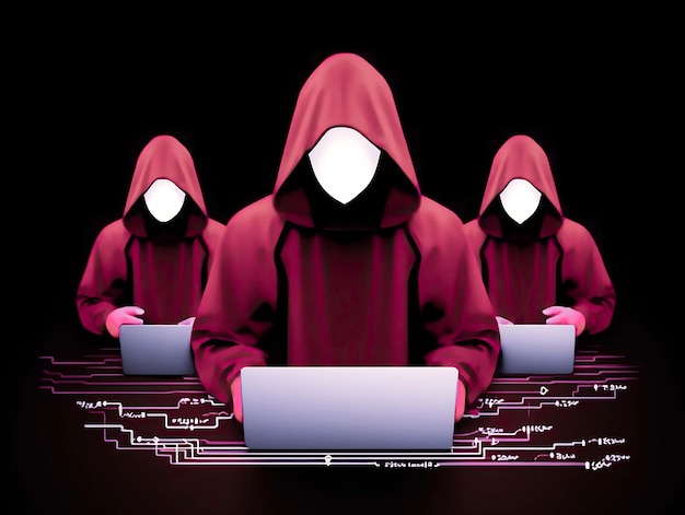 Trzech hakerów bez twarzy Koncepcja organizacji lub stowarzyszenia grupy hakerów Red Hat