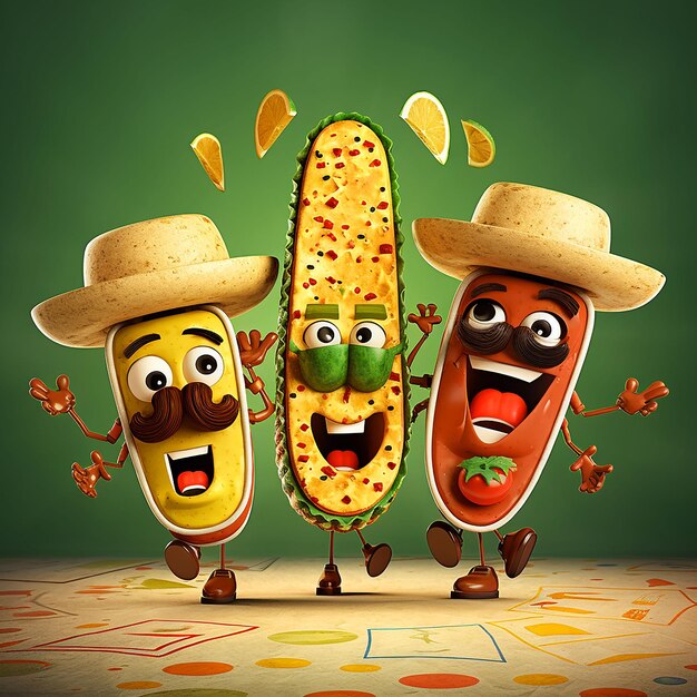 Zdjęcie trzech ludzi z sombrero i sombrero trzyma hot dog