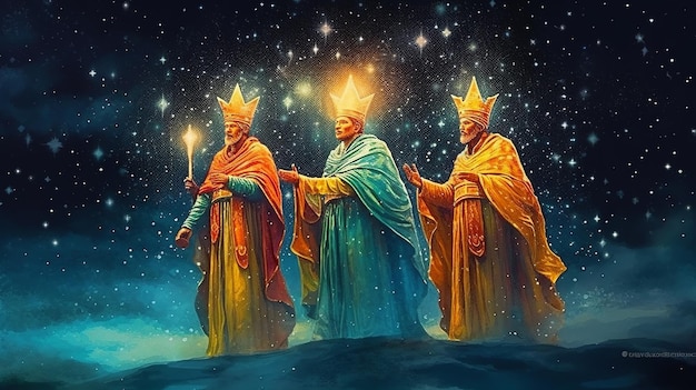 Trzech Mędrców Król Wschodu Uroczystość Epifanii Trzech Mądrych Ilustracja Melchior Caspar i Balthasar