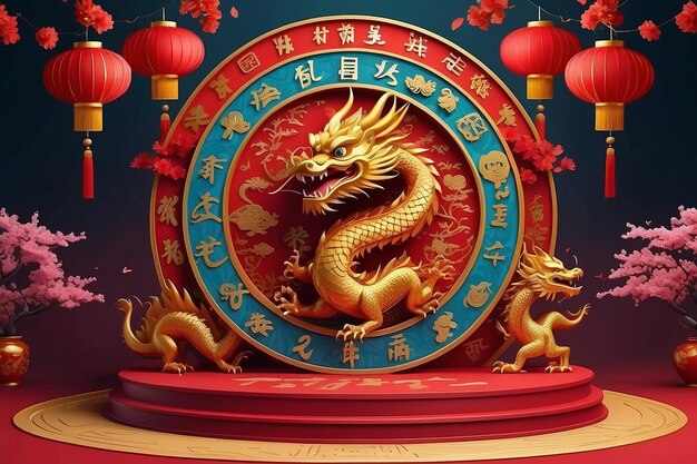 Trzeci etap podium dla szczęśliwego chińskiego Nowego Roku 2024 Znak zodiaku smoka