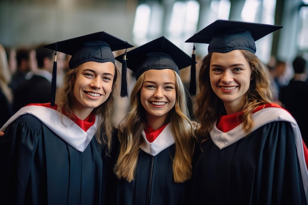 Trzej studenci w czepkach i fartuchach stoją razem w rzędzie.