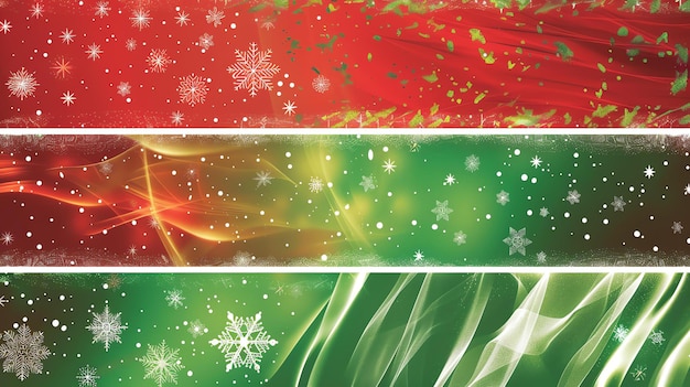 Trzy abstrakcyjne tła o tematyce Bożego Narodzenia i Nowego Roku z płatkami śniegu